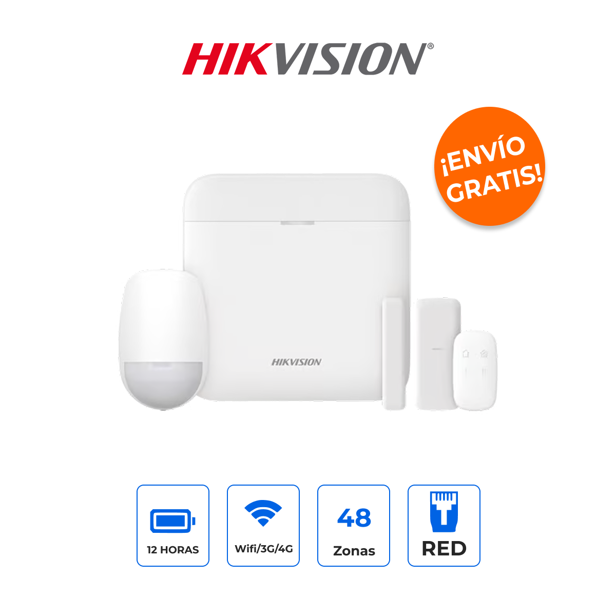 HIKVISION DS-PWA48-KSLIM Kit de Alarma WiFi AX PRO 48 Zonas con Contacto Magnético Slim