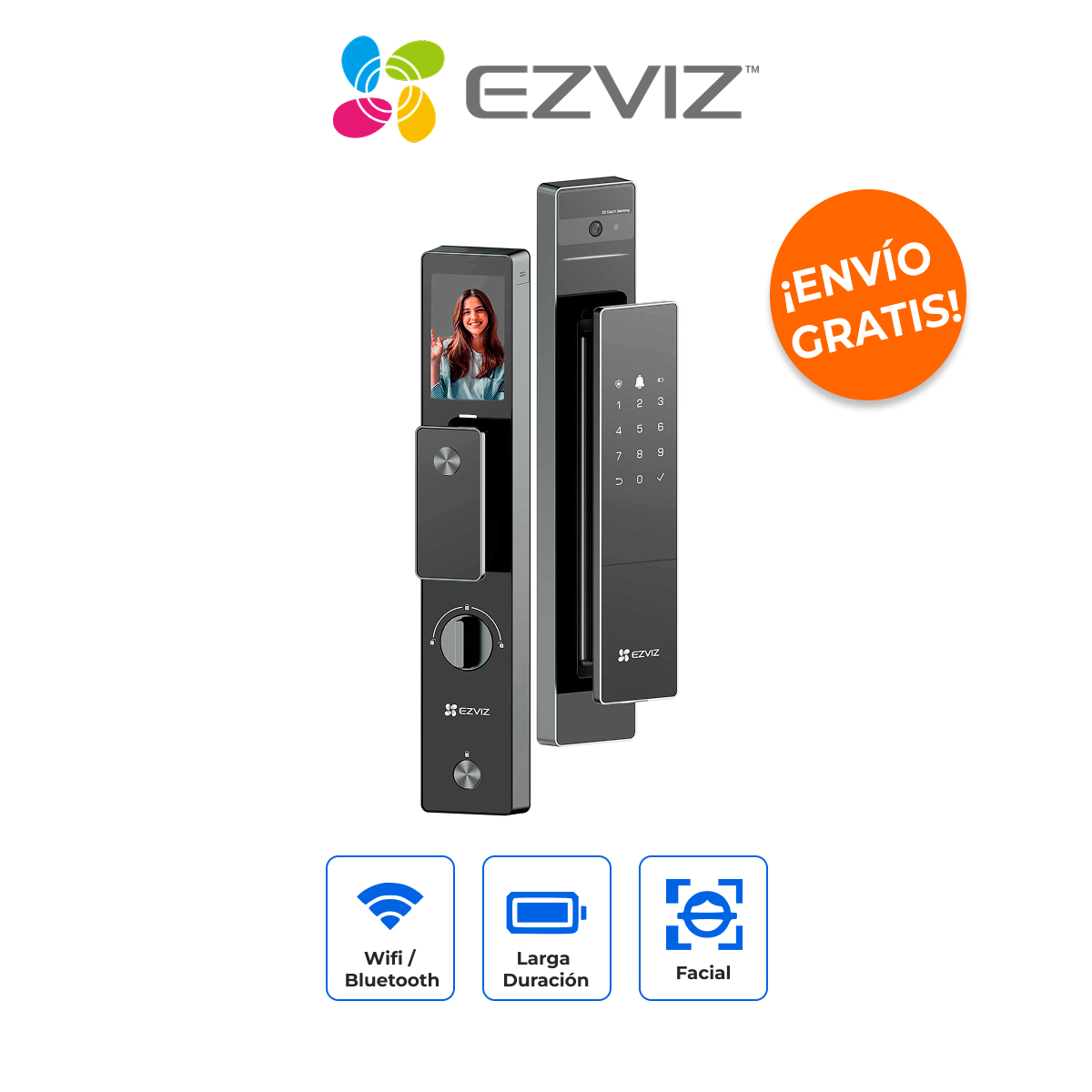 EZVIZ CS-DL50FVS/PLUS Cerrojo Inteligente con Reconocimiento Facial, Venas de Palma y Pantalla 4"