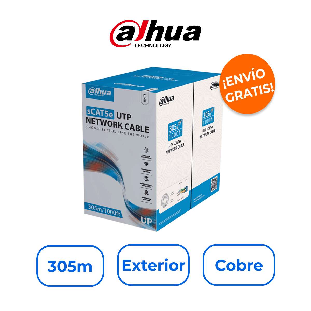 Dahua DH-PFM920I-5EUN Bobina de Cable UTP Cat5e Blanco 100% Cobre 305m