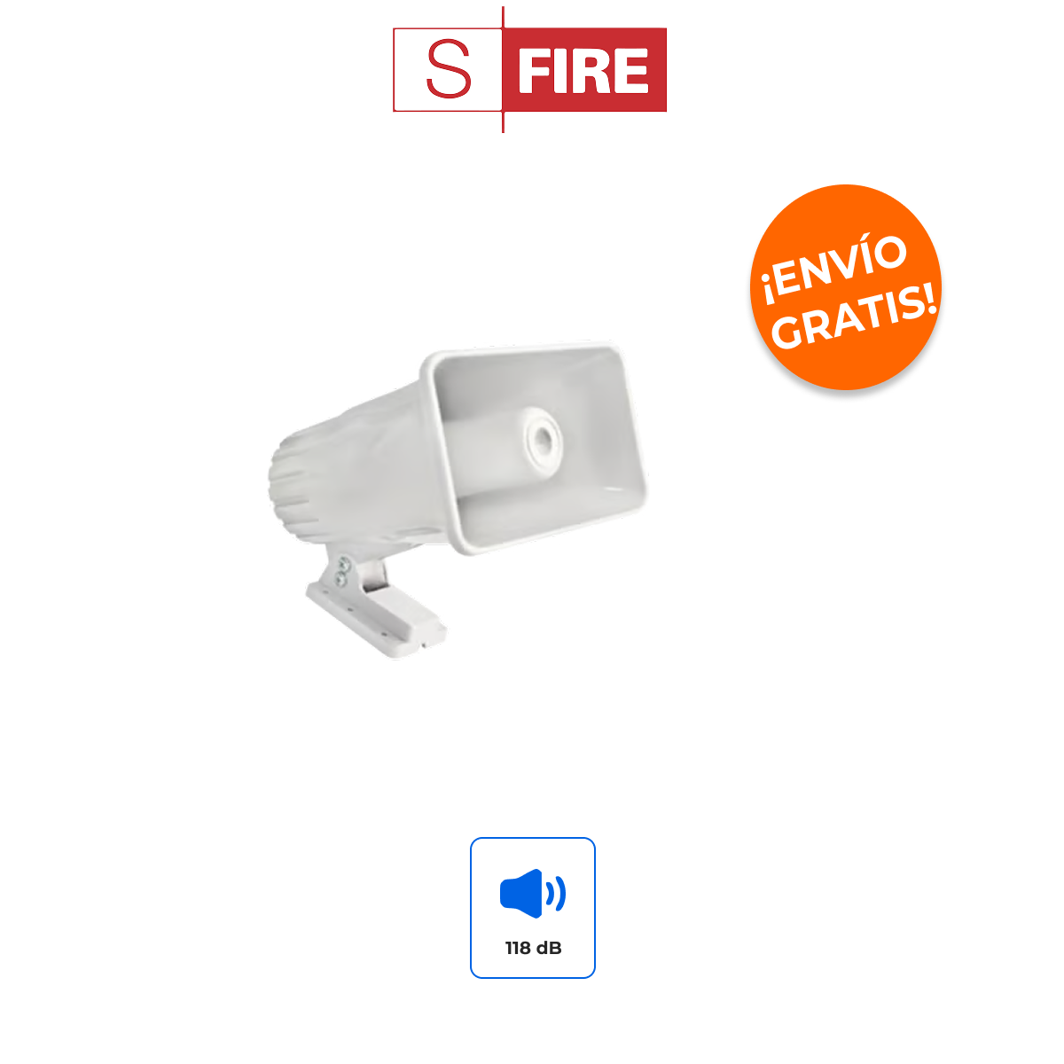 SFIRE SF-581A Sirena de Alta Potencia 30W con 2 Tonos y 118dB para Interior y Exterior