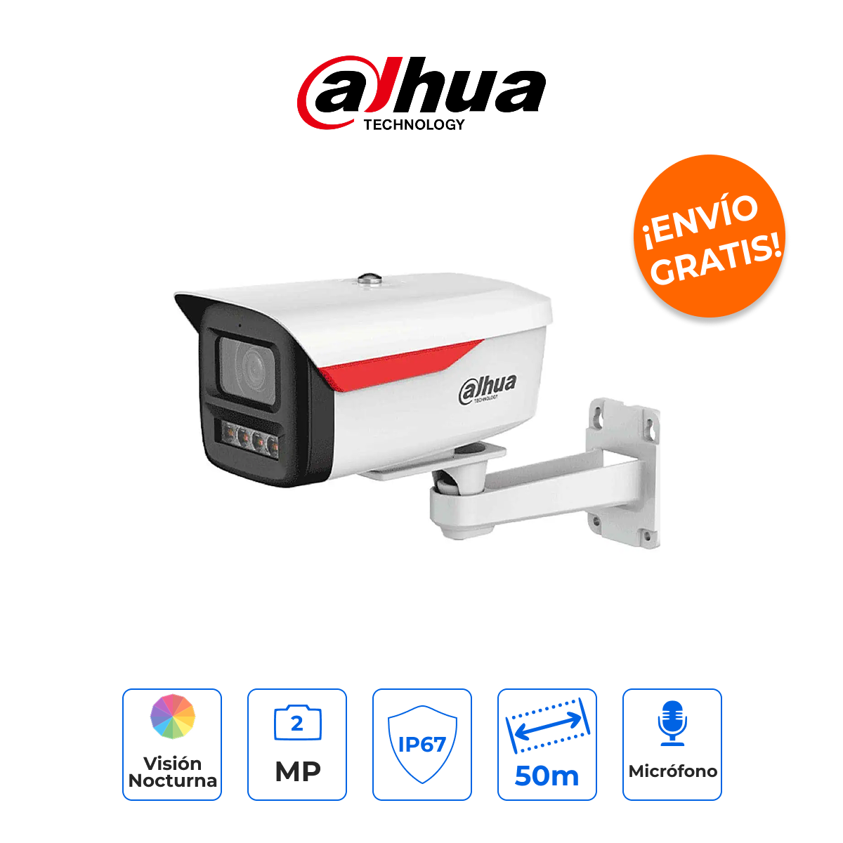 DAHUA DH-IPC-HFW2249M-S-B-PRO Cámara Bala IP 2MP WizColor con IA y WDR Real 120dB