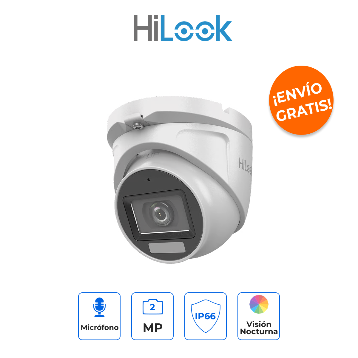 HILOOK THC-T127-LMS Turret 2MP Metálica Dual Light con Audio por Coaxitron y Exterior IP66
