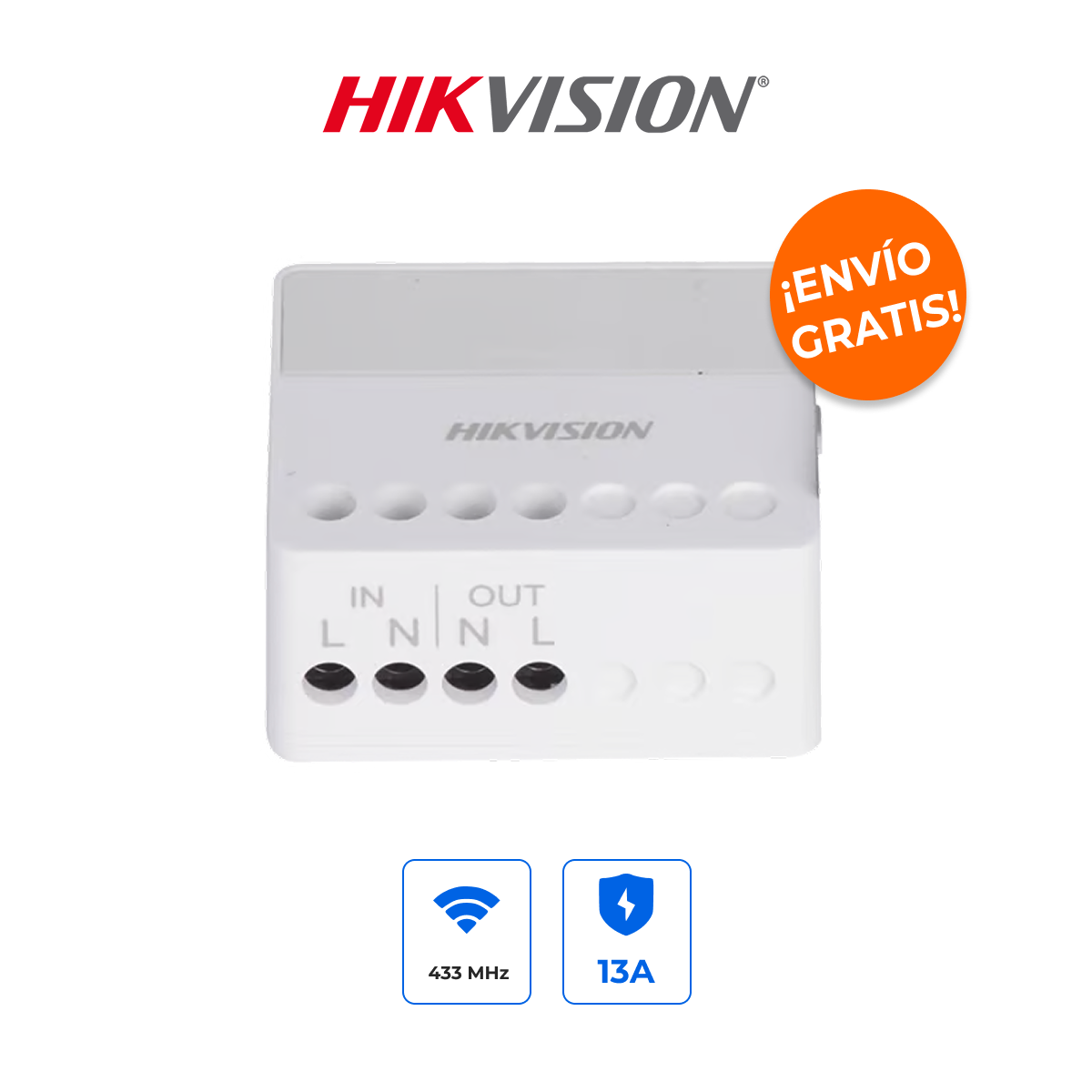 HIKVISION DS-PM1-O1H-WB Interruptor Relevador Inalámbrico Pro 100-240Vca para AX PRO