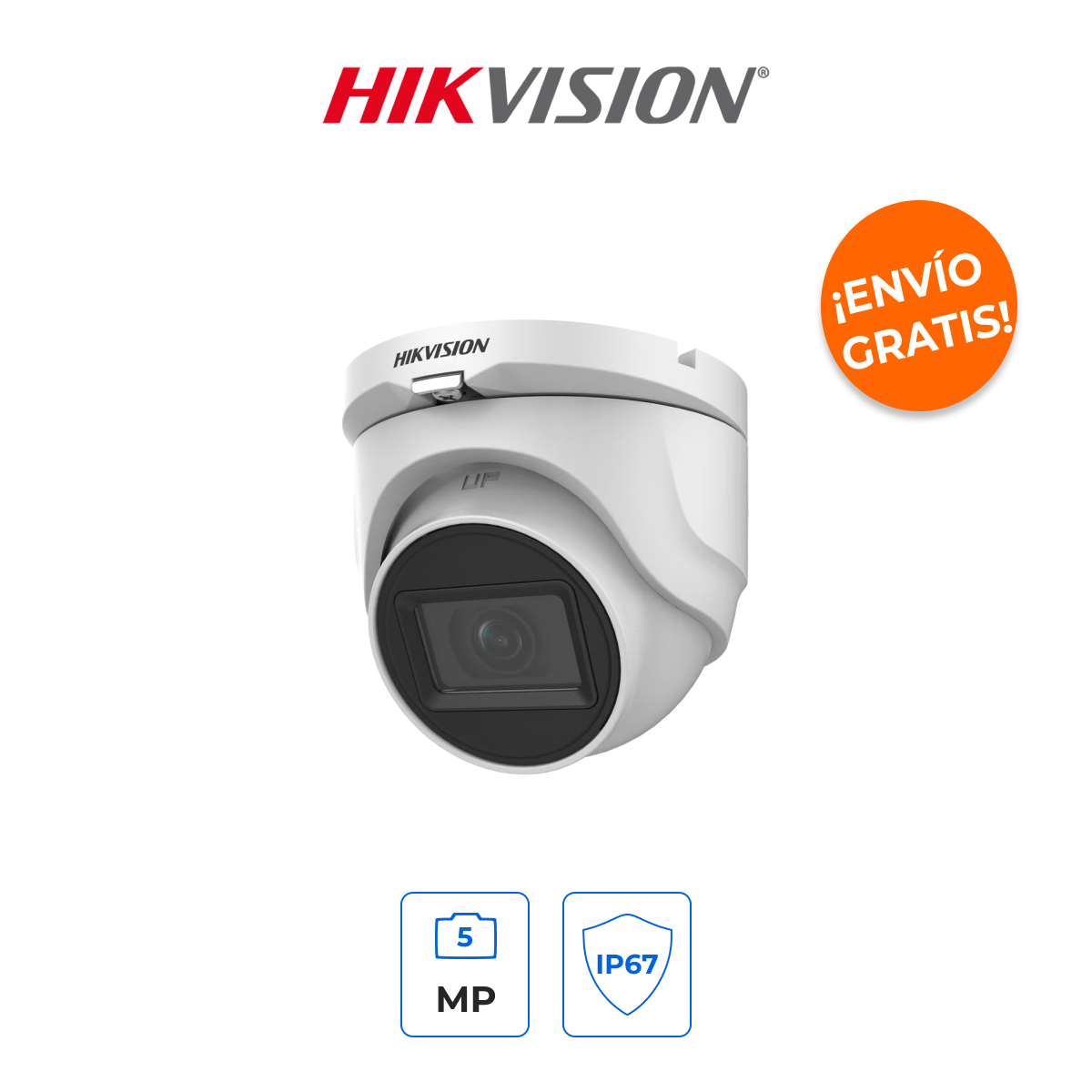 HIKVISION DS-2CE76H0T-ITMF(C) Cámara Turret 5MP Metálica con IR EXIR 30m y Exterior IP67
