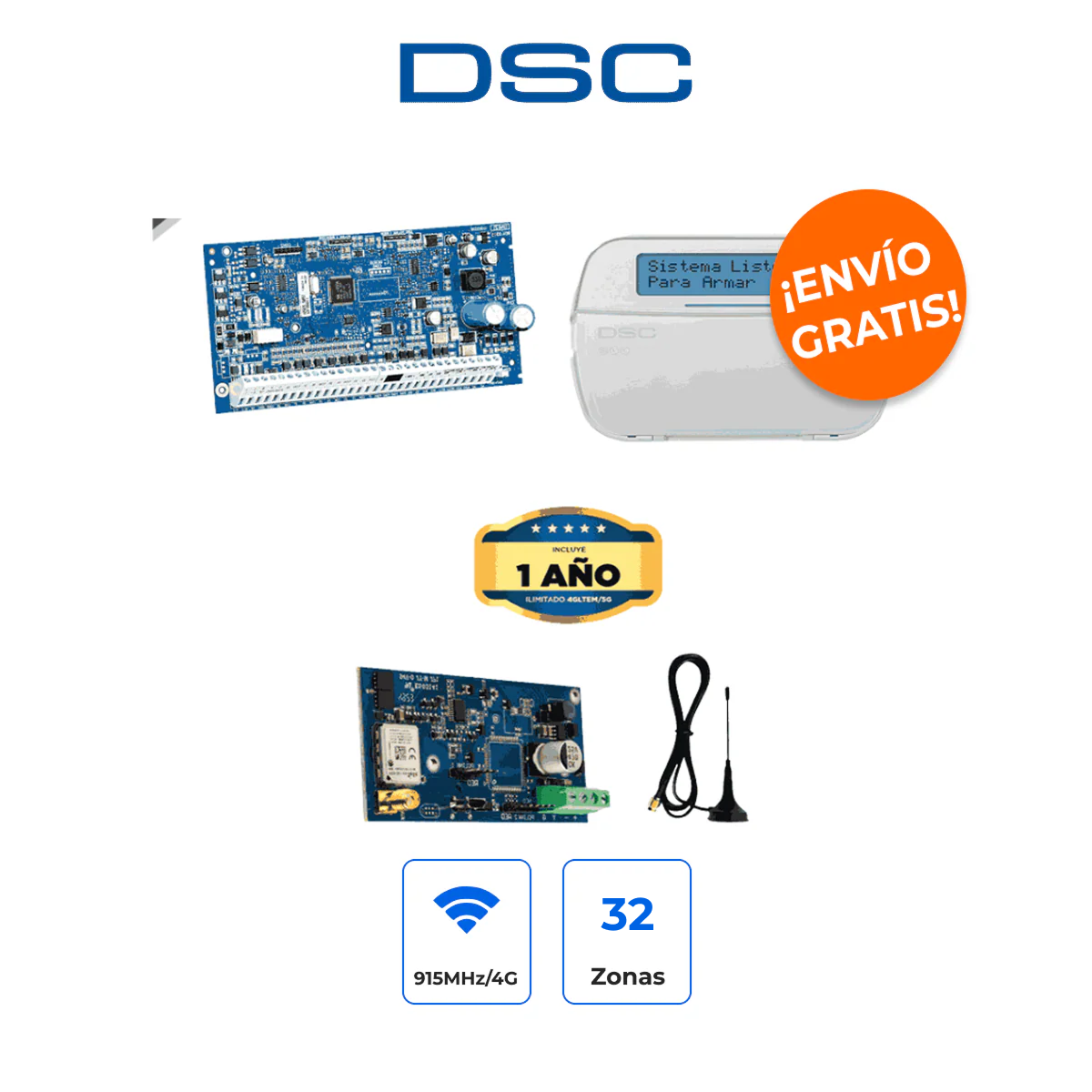 DSC PowerSeries NEO Kit NEO-LCD-LE4050M Alarma 32 Zonas con Comunicador 5G y Teclado Alfanumérico
