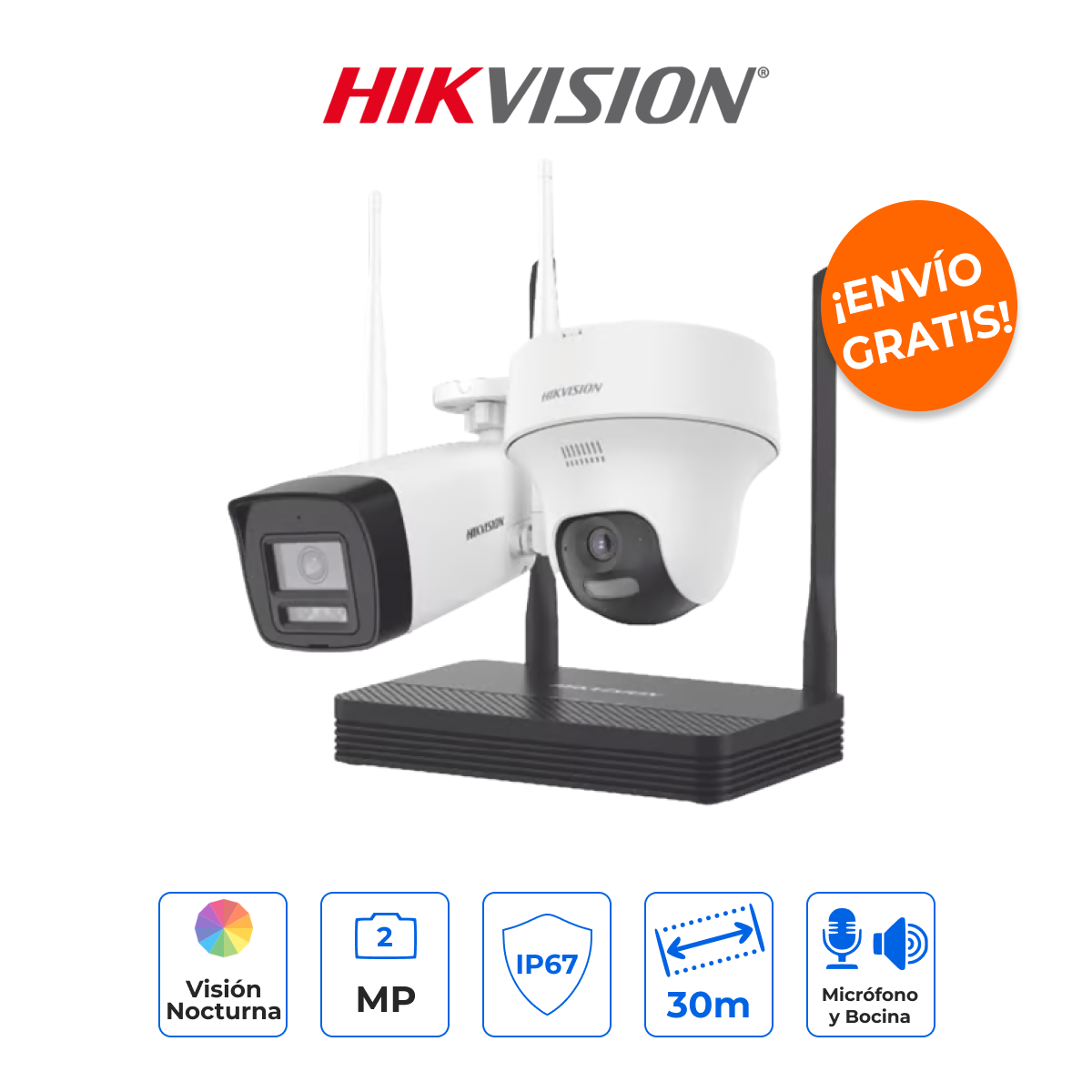 HIKVISION NKS422W02H Kit IP Inalámbrico 2MP con NVS 4 Canales, Dual Light y Audio Bidireccional