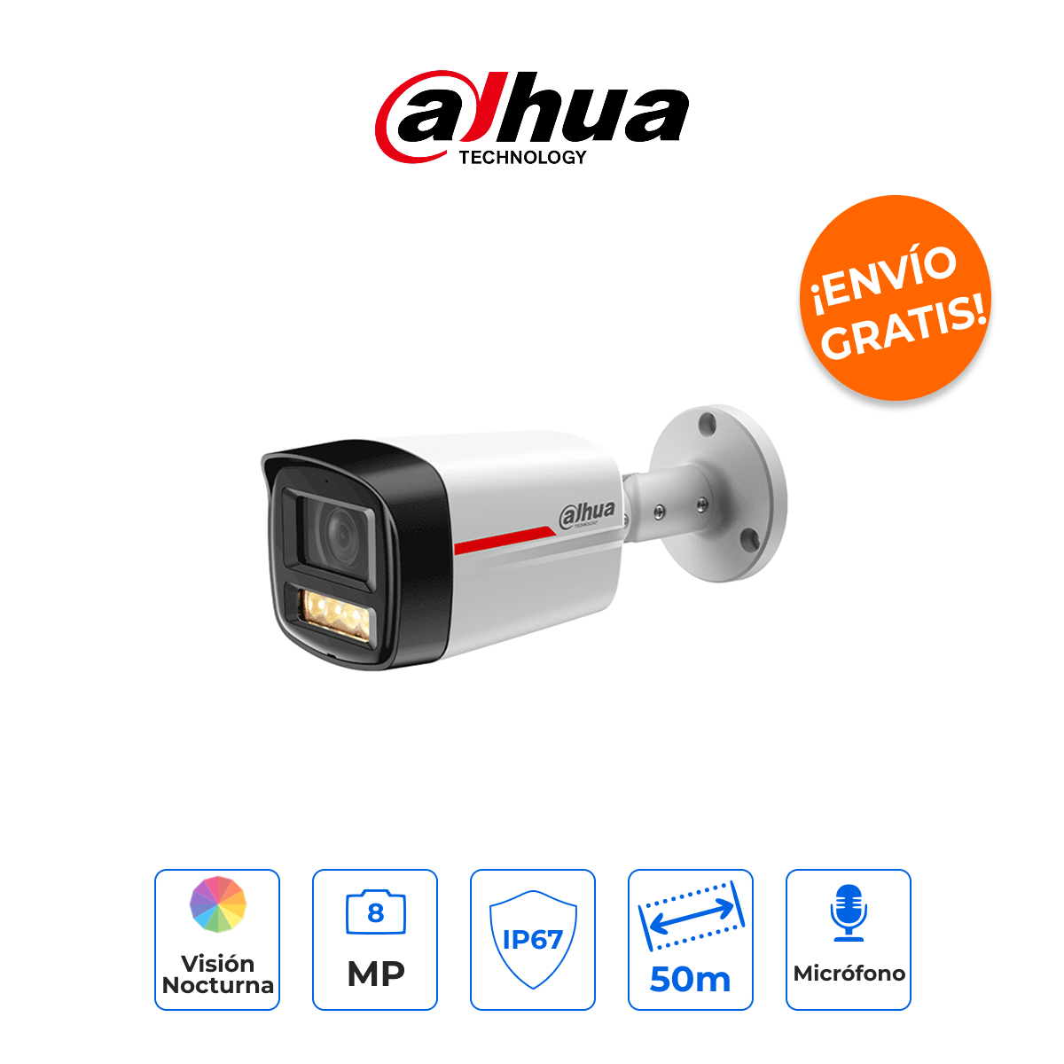 DAHUA DH-IPC-HFW2849TL-S-PRO Cámara Bala IP 8MP 4K WizColor con IA WizSense y SMD Plus