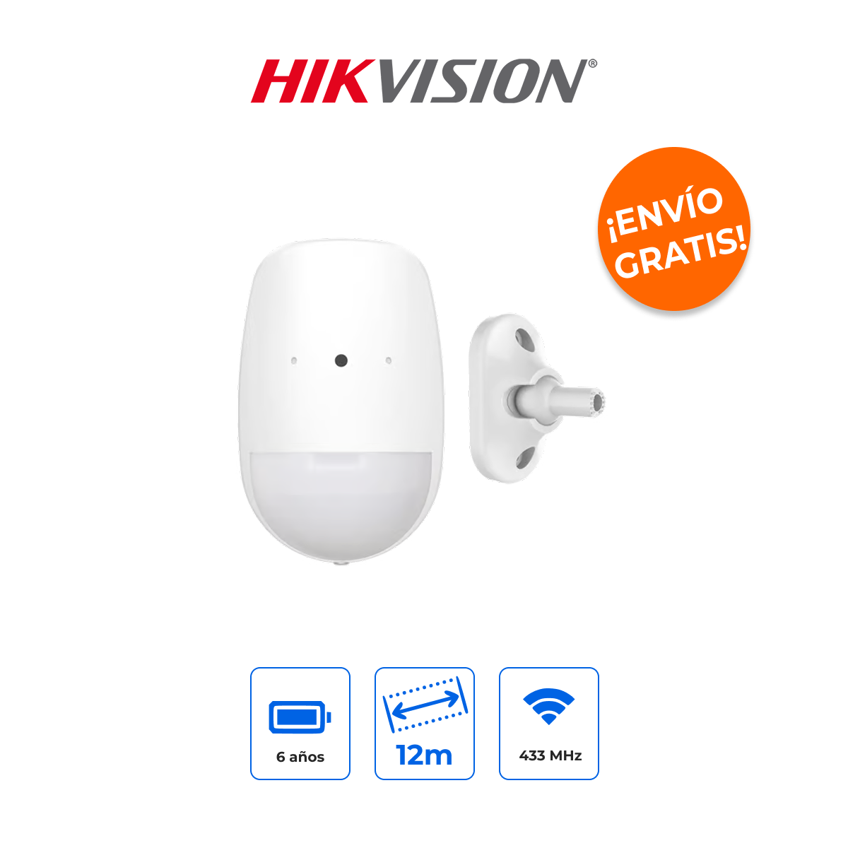 HIKVISION DS-PDPG12P-EG2-WB/UB Sensor Inalámbrico 2-en-1: Movimiento e Impacto/Ruptura de Cristal
