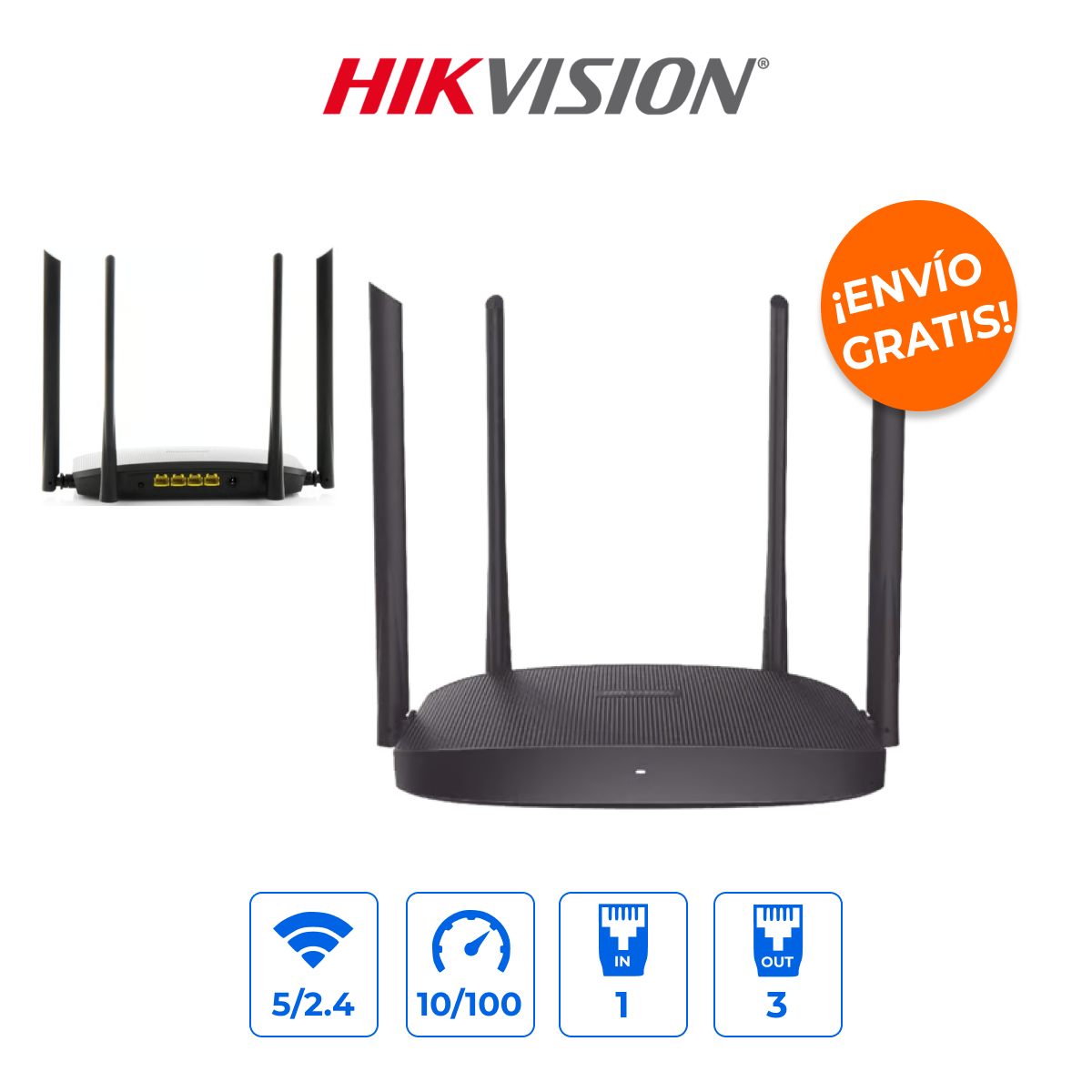 HIKVISION DS-3WR12C Router Doble Banda AC1200 con 4 Antenas de 5dBi y Modo WISP
