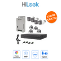 HILOOK HL-2080P-4B-TWA Kit de Seguridad 1080p con 4 Cámaras Bala, Audio Bidireccional y Dual Light