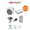 HIKVISION KH1080PL4EC Kit de Seguridad 4 Canales 2MP ColorVu con 4 Cámaras Eyeball y Visión a Color 24/7