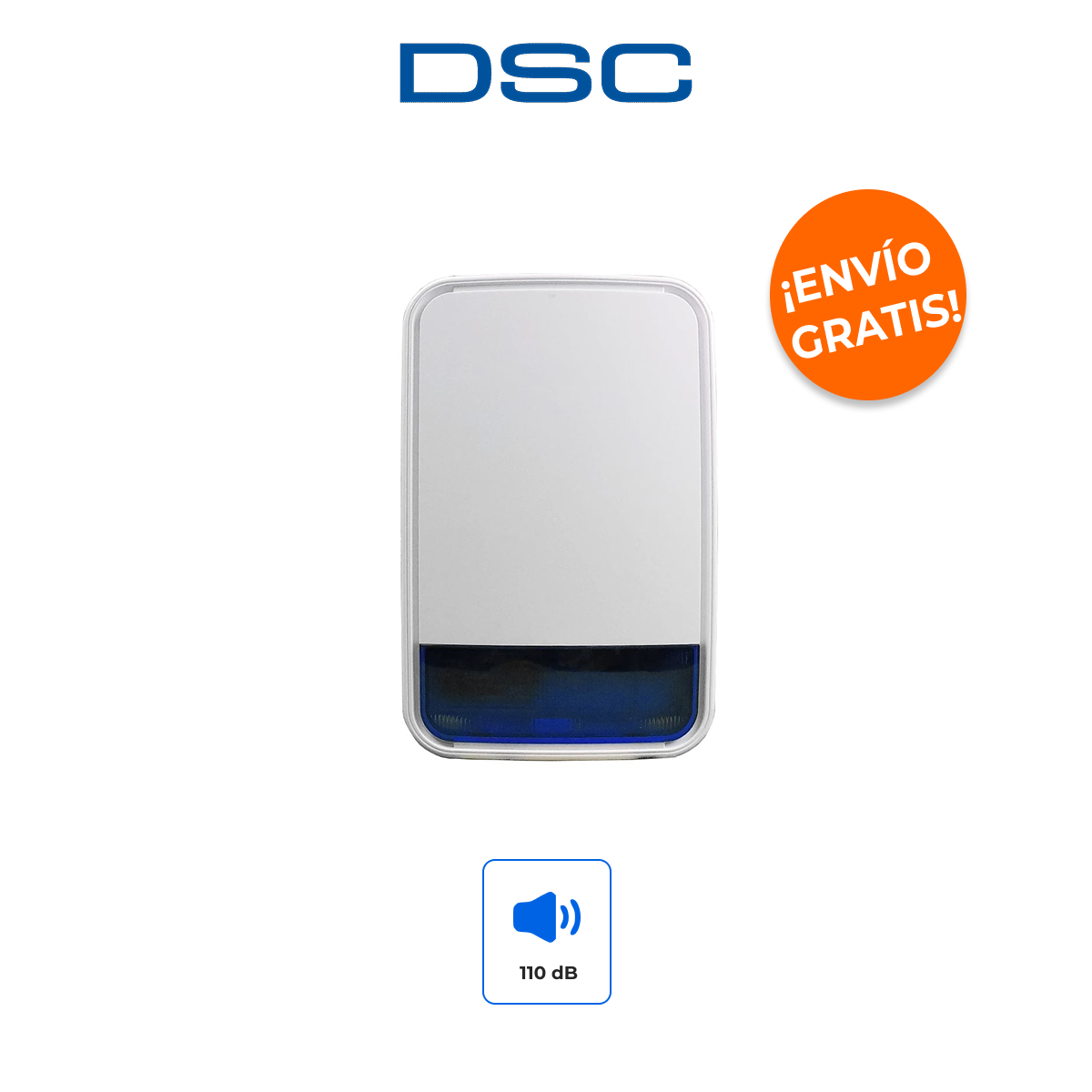 DSC PG9911BBATT Sirena Inalámbrica Exterior 110dB PowerG con Estrobo Azul y Batería