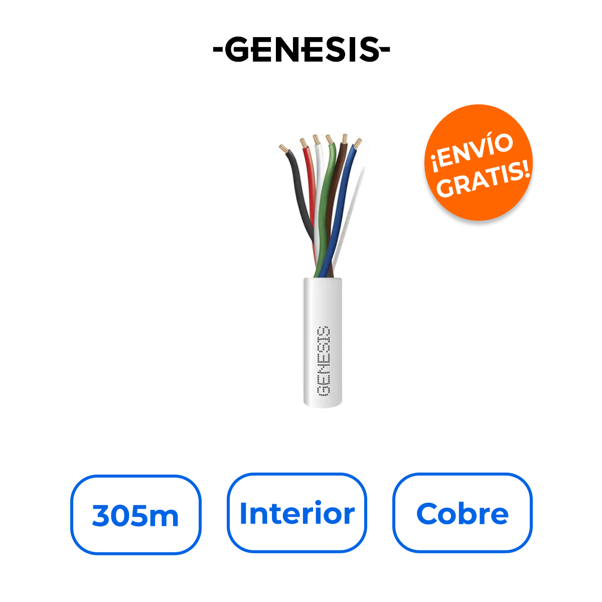 GENESIS 2106-1101/1000 Bobina 305m Cable 6x22 AWG 100% Cobre con Certificación Riser