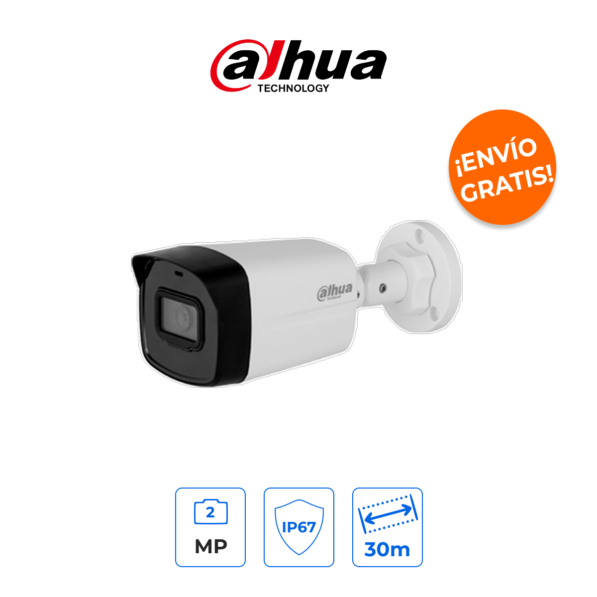 DAHUA DH-IPC-B1E20 Cámara Bala IP 2MP Lente 2.8mm 30m IR Exterior IP67 y PoE