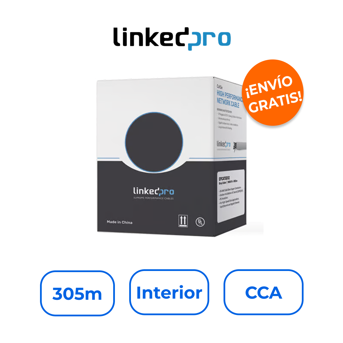 LinkedPro EP-CAT-5E-V2 Cable UTP Cat5e 305m Aleación Para Interior