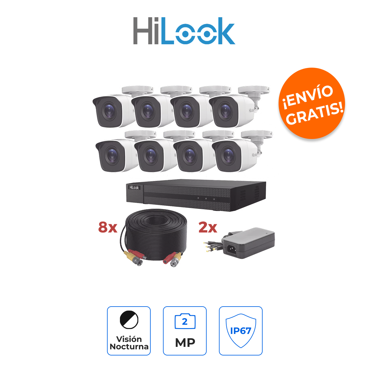 HiLook HL1080P8B - Kit de Vigilancia TurboHD con 8 Cámaras 1080p y Audio