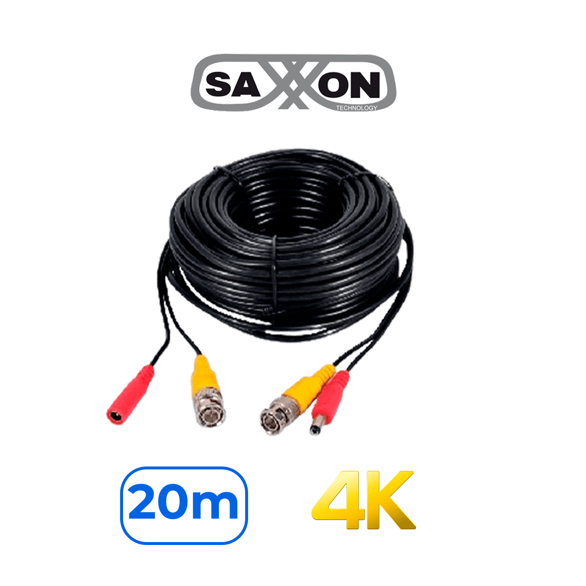 Saxxon 100% Cobre SX-WB20 Cable Siamés Prearmado BNC y Alimentación 20m