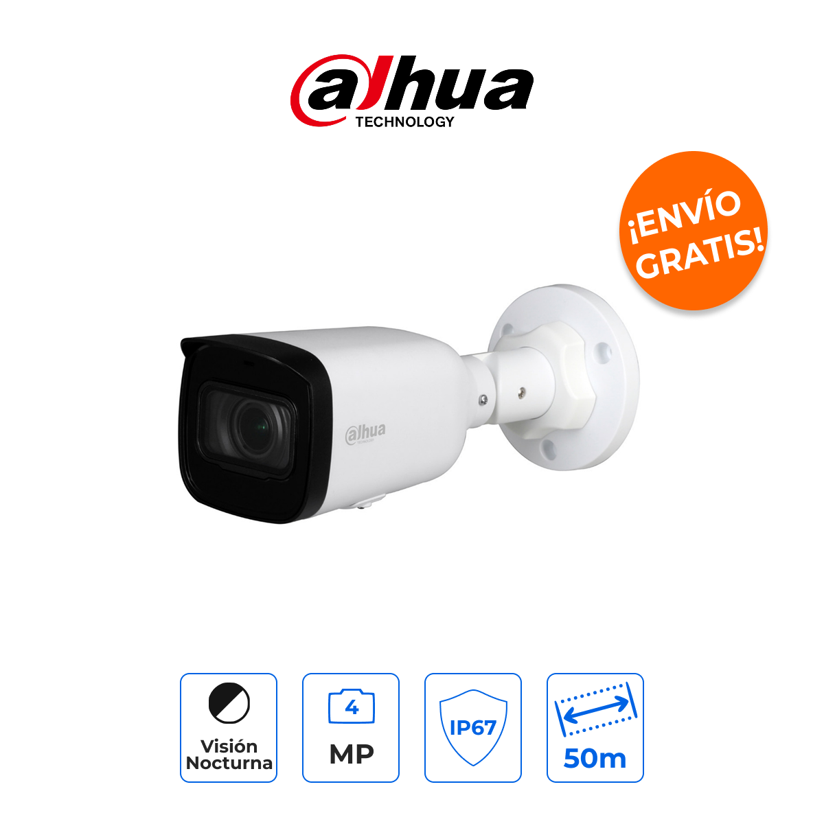 DAHUA DH-IPC-HFW1431T1N-ZS Cámara Bala IP 4MP con Lente Motorizado 2.8-12mm e IR de 50m