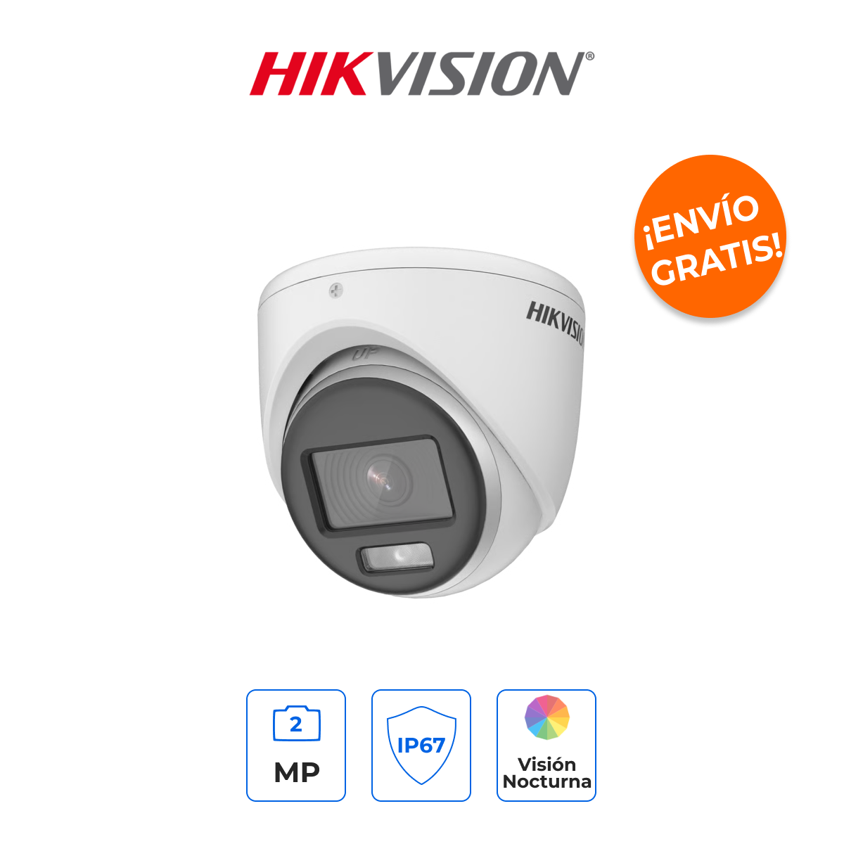 HIKVISION DS-2CE70DF0T-MF Cámara Turret 2MP ColorVu Visión a Color 24/7 Metálica IP67