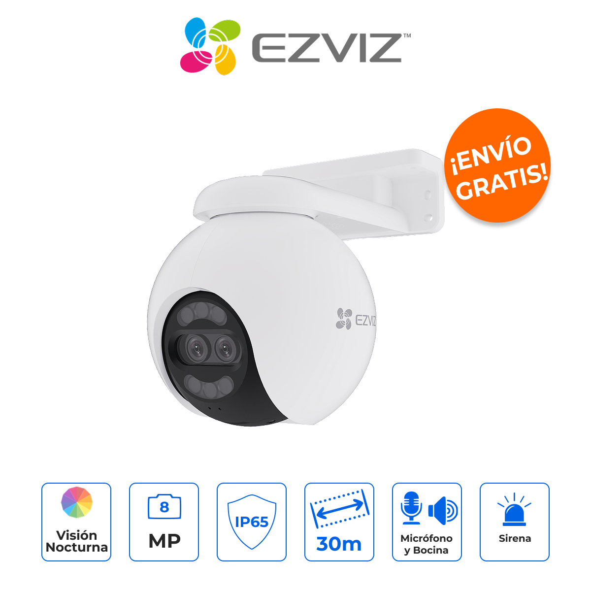 EZVIZ CS-H80X Cámara PT WiFi 4K 360° con Lente Dual, Visión a Color Nocturna e Inteligencia Artificial