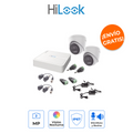 HILOOK HL-1080P-2E-TWA Kit de Seguridad 1080p con 2 Cámaras Turret, Audio Bidireccional e IA