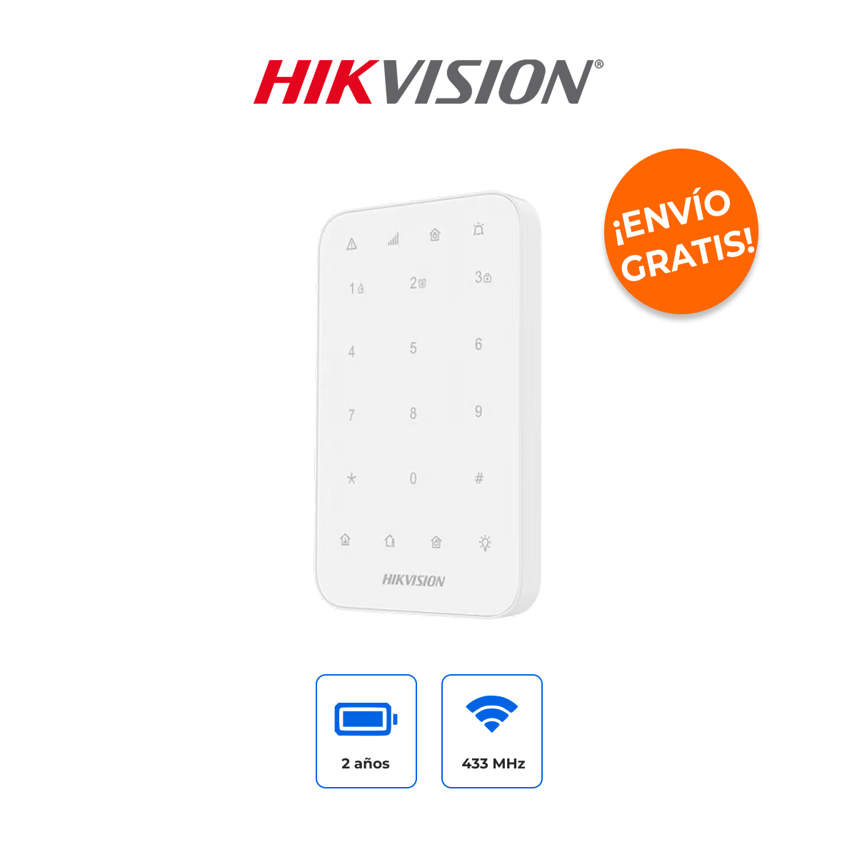 HIKVISION DS-PK1-E-WB Teclado Inalámbrico Pro para Alarma AX PRO con Control de Automatización