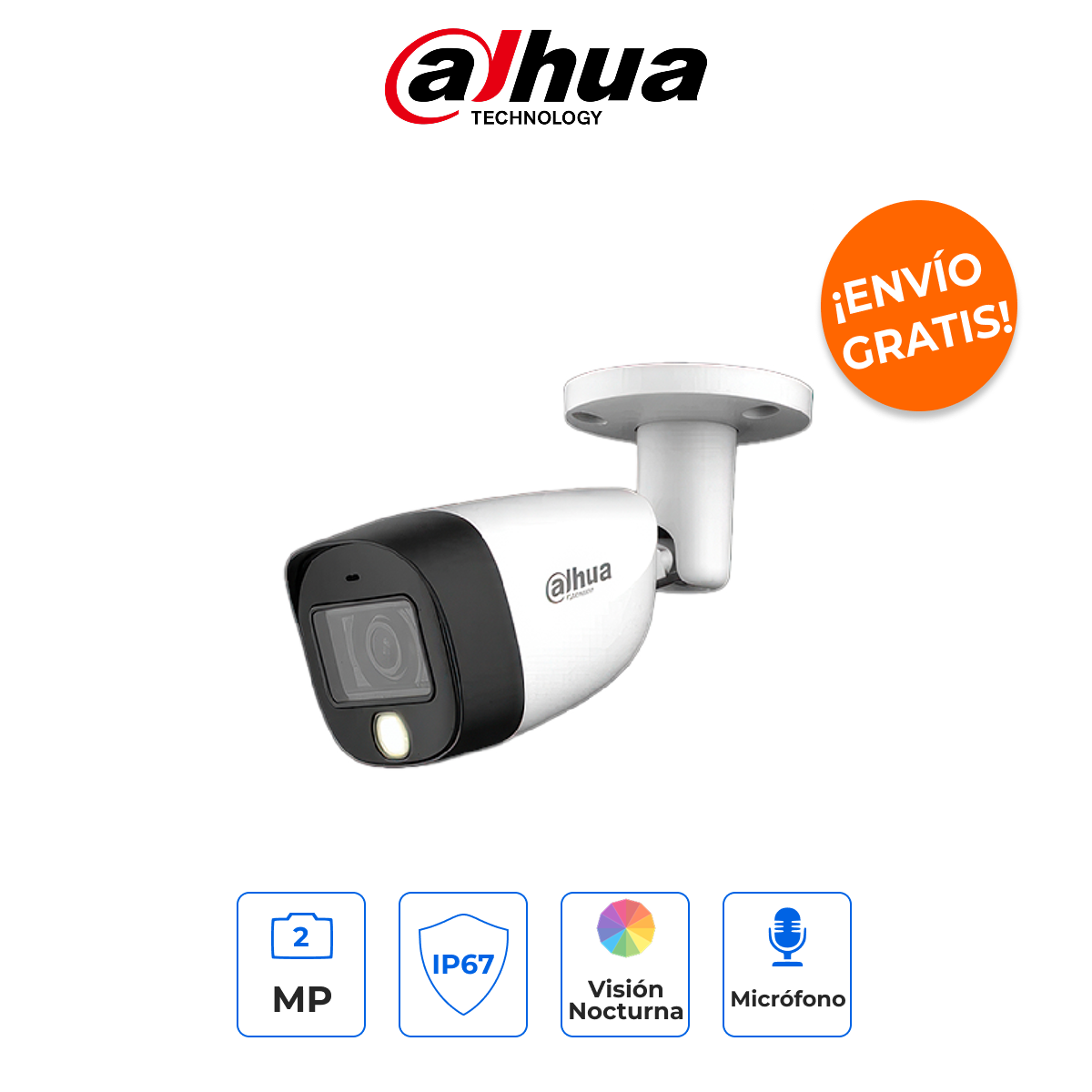 Dahua DH-HAC-HFW1200CLN-IL-A - Cámara Bullet 1080p Full Color con Iluminación Dual Inteligente y Micrófono