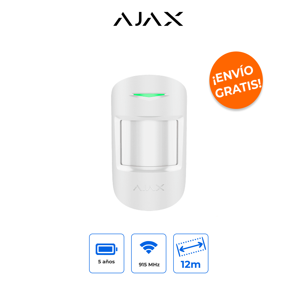 AJAX MotionProtect (9NA) Detector de Movimiento Inalámbrico Pro con Inmunidad a Mascotas