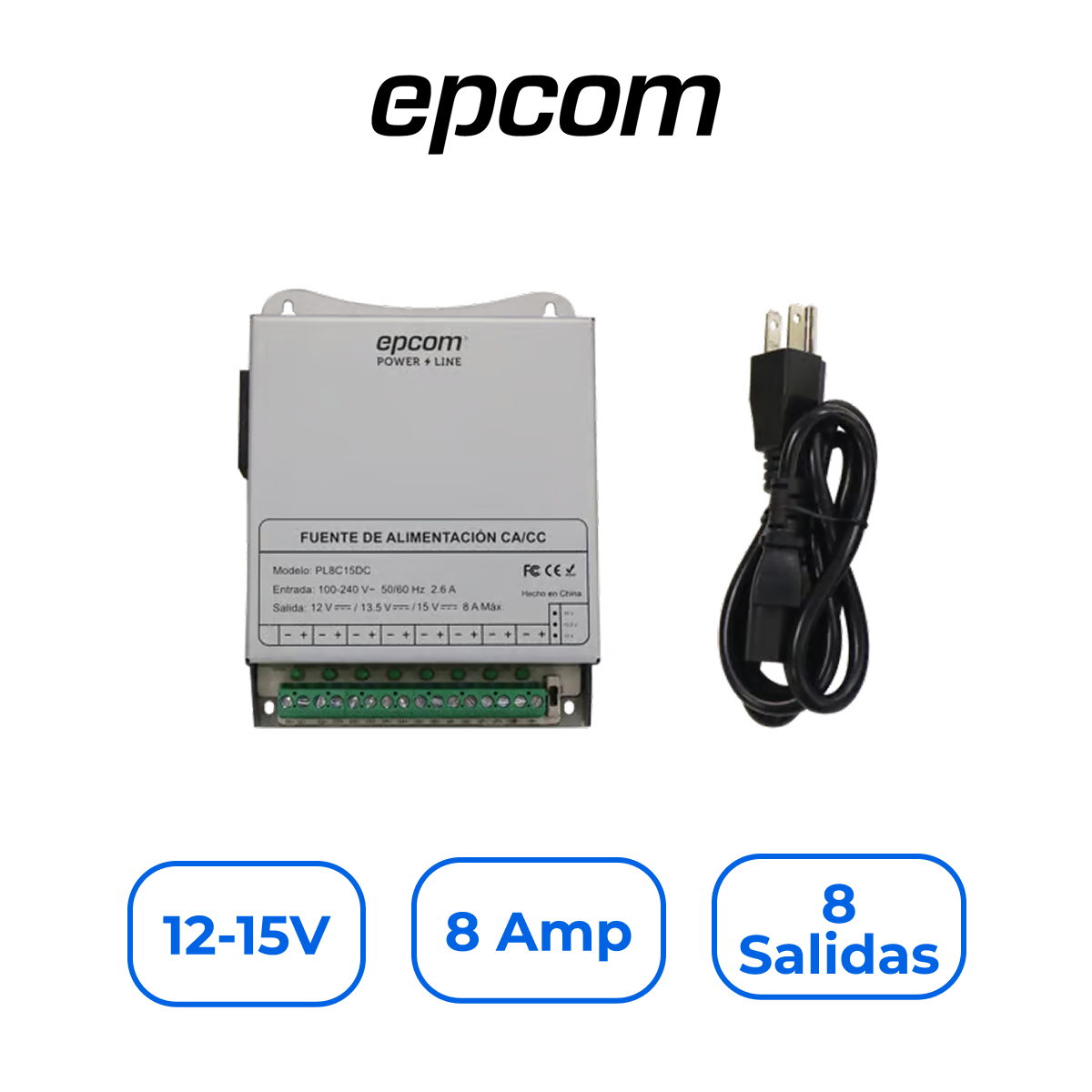 Epcom PL-8C-15DC Fuente Distribuidora Regulada 12-15V 8A