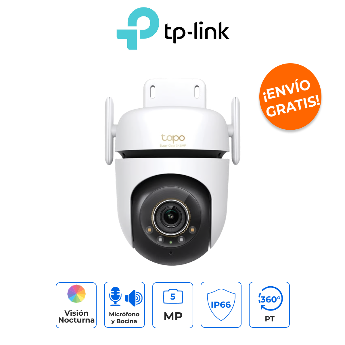 TP-LINK TAPO-C530WS - Cámara de Seguridad PTZ Exterior 3K (5MP) con Visión Starlight a Color y Seguimiento IA
