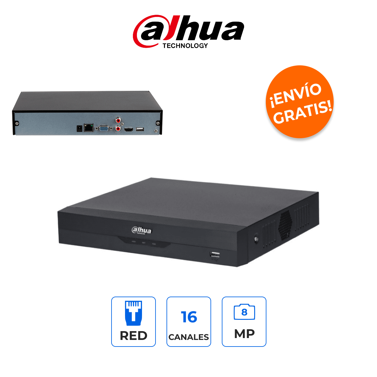 DAHUA DHI-NVR2116HS-I2 NVR 16 Canales 8MP 4K con IA WizSense y Reconocimiento Facial