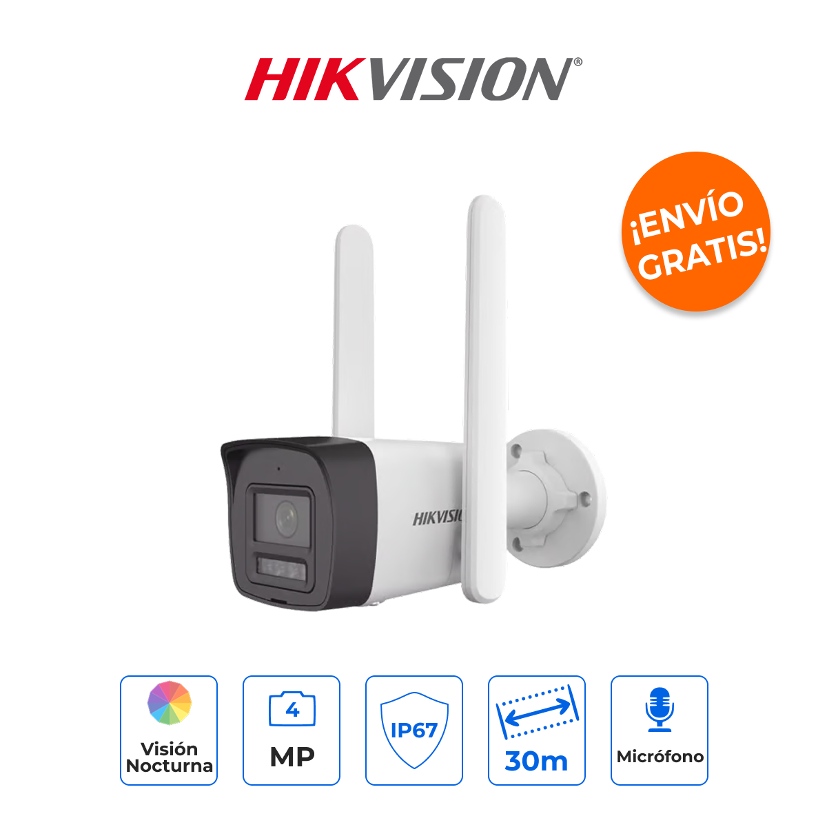 HIKVISION DS-2CD1043G2-LIDUF/4G Cámara Bala IP 4MP 4G LTE con Dual Light e IA AcuSense Lite