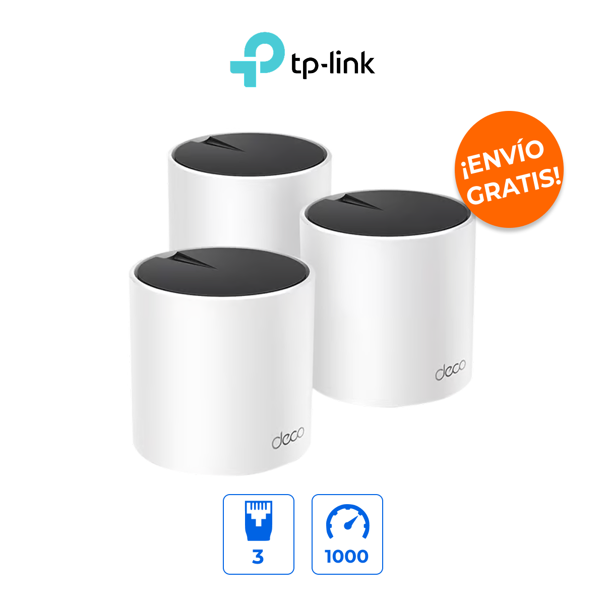 TP-LINK DECO X55-3PACK Sistema WiFi 6 Mesh AX3000 Cobertura Total con 3 Puertos Gigabit