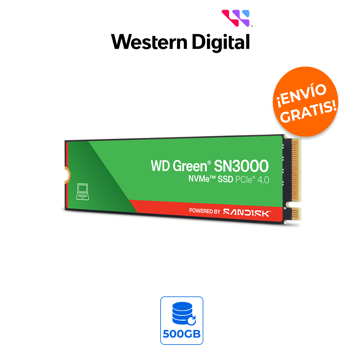 WESTERN DIGITAL WDS500G4G0E Unidad SSD WD Green SN3000 500GB M.2 NVMe PCIe 4.0