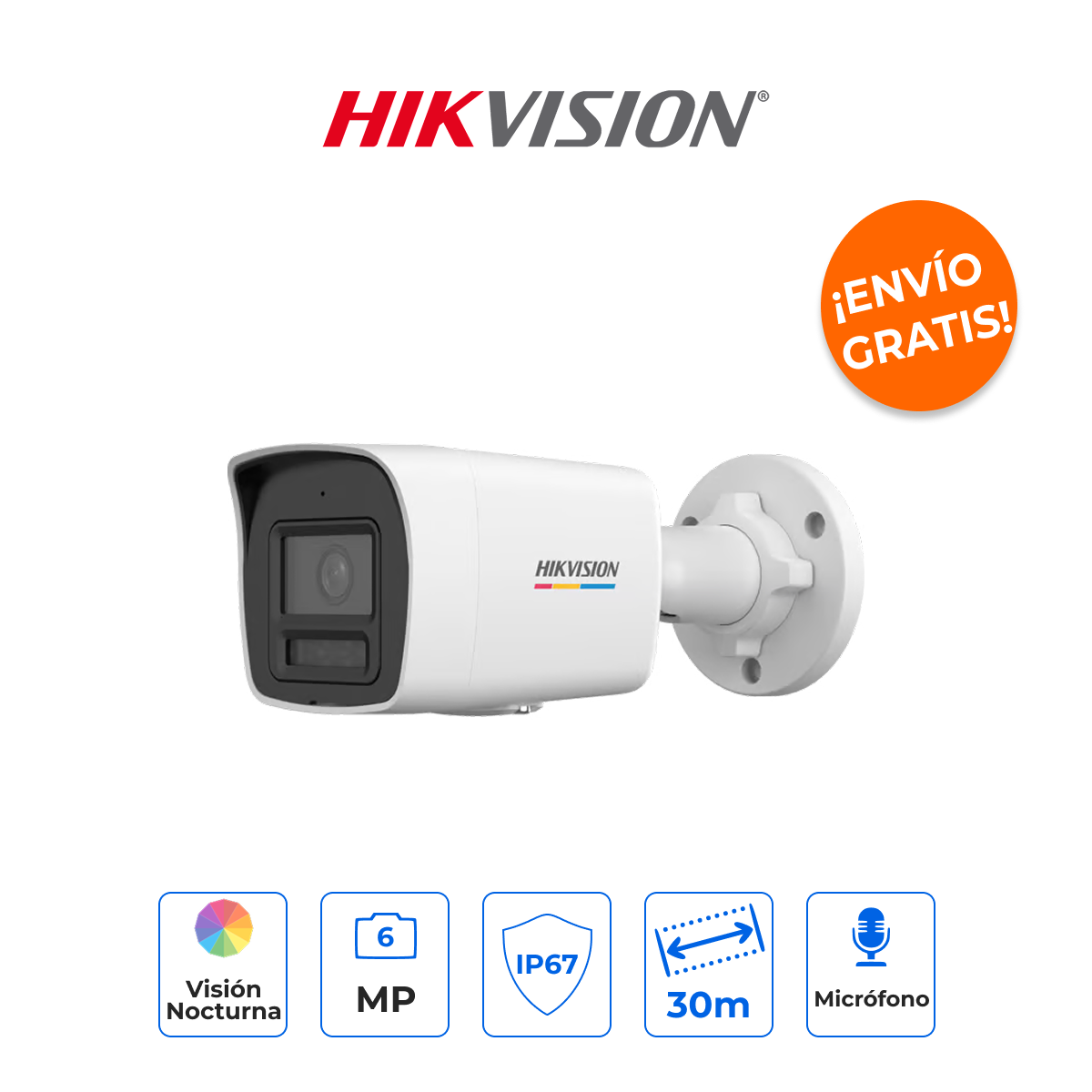 HIKVISION DS-2CD1067G3-LIUF Cámara Bala IP 6MP ColorVu 3.0 con IA MD 3.0 y WDR 120dB