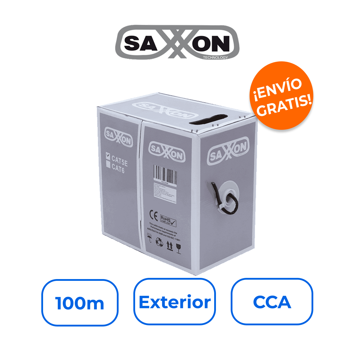 Saxxon OUTPCAT5ECOPEXT100 Cable UTP Cat5e 100% Cobre Exterior 100m