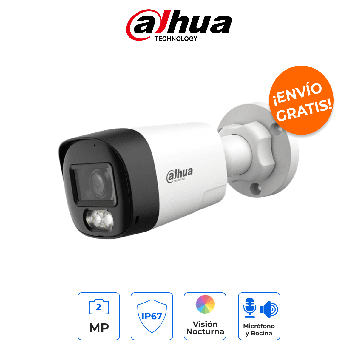 Dahua DH-HAC-HFW1200RLN-IL-T - Cámara Bullet 1080p con Audio Bidireccional e Iluminación Dual Inteligente