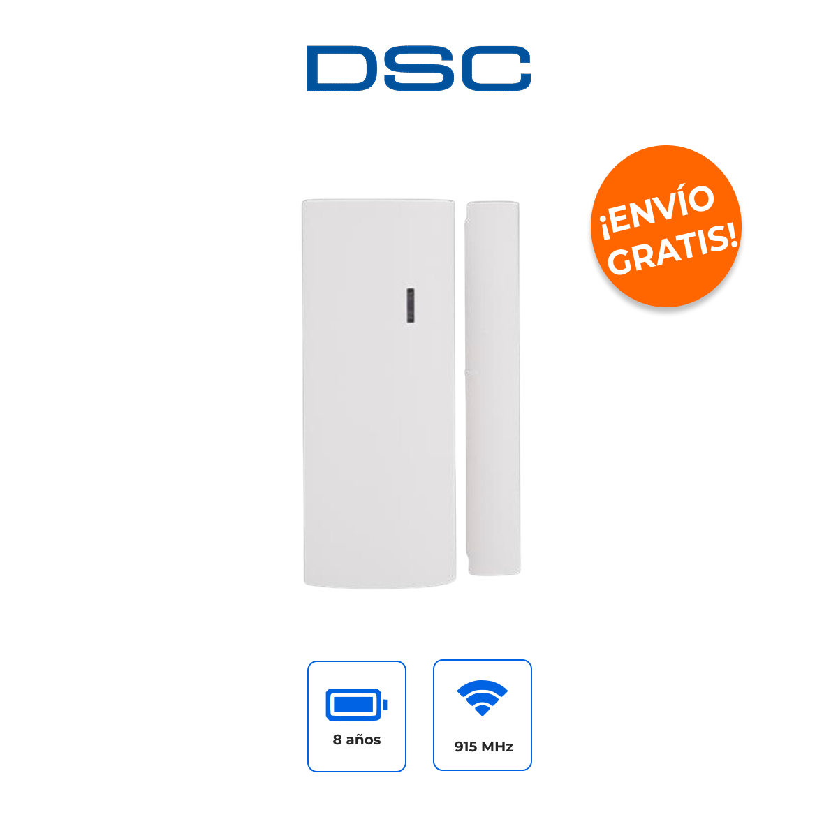 DSC PGP9945E Contacto Magnético Inalámbrico PowerG+ con Rango Extendido y Entrada Auxiliar
