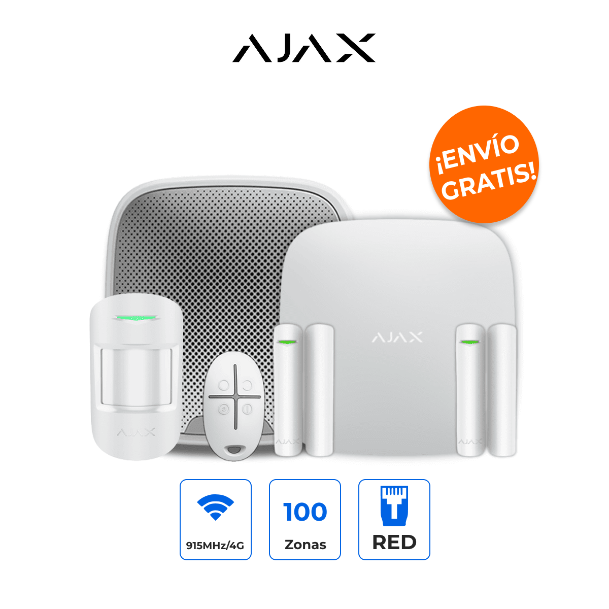 AJAX KIT RESIDENCIAL PLUS EXT Sistema de Alarma Hub 2 Plus con 5 Dispositivos e IA Avanzada