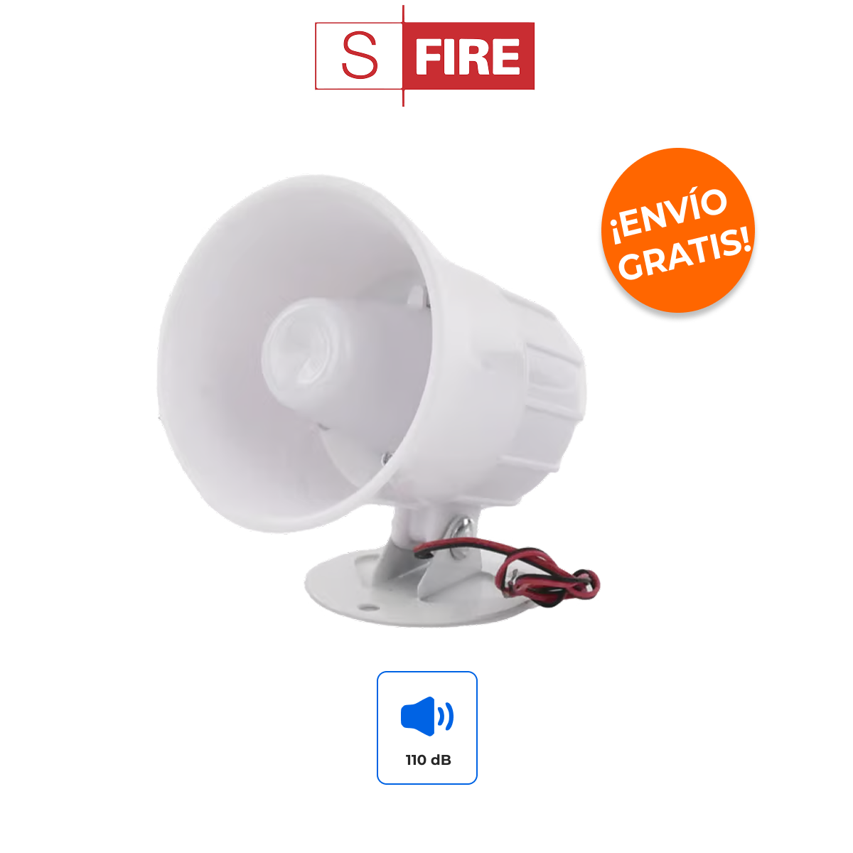 SFIRE SF-520A Sirena Cableada Compacta de 15W y 110dB para Alarma 12Vcc