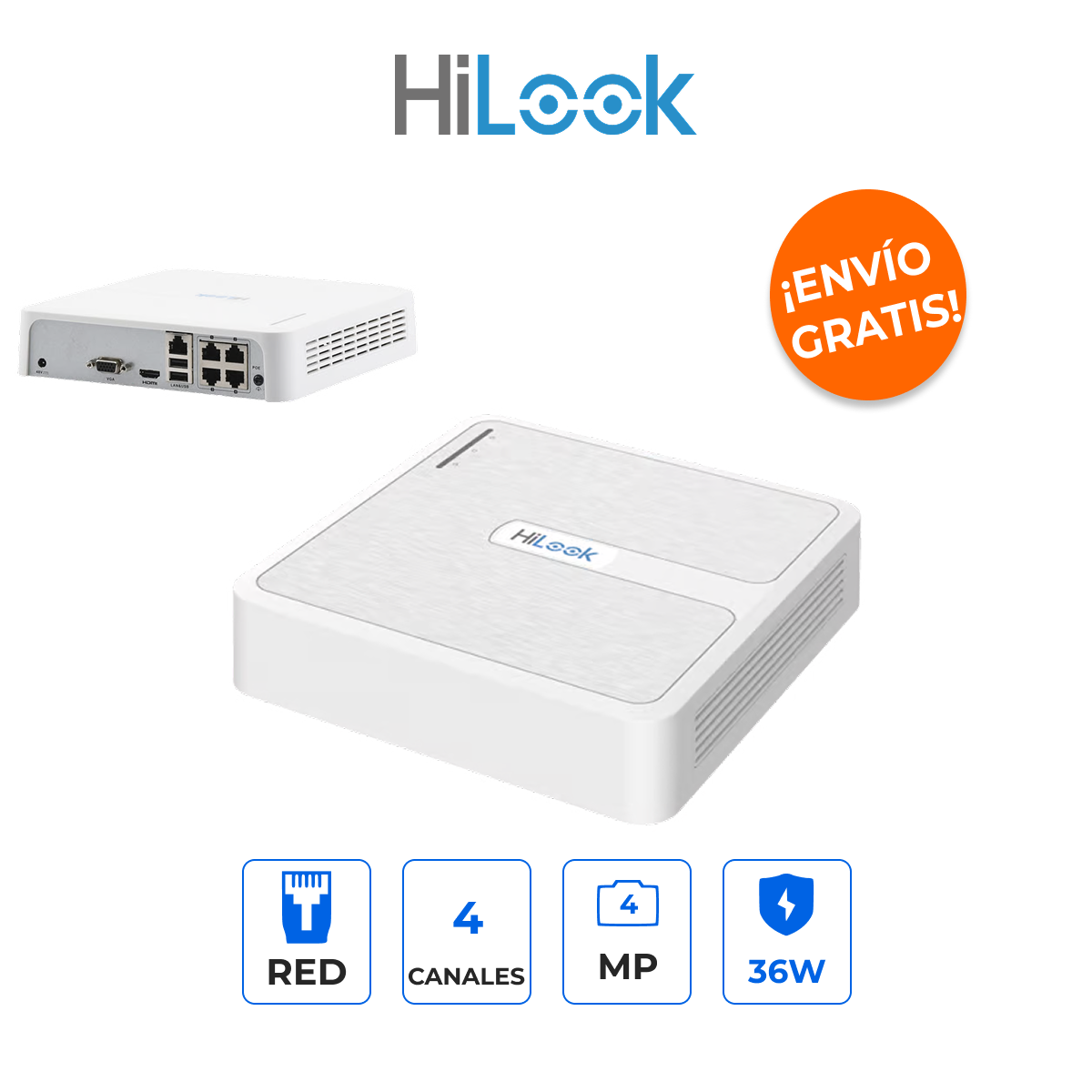 HILOOK NVR-104H-D/4P(D) Grabador NVR 4 Canales 4MP con 4 Puertos PoE+ y Soporte AcuSense