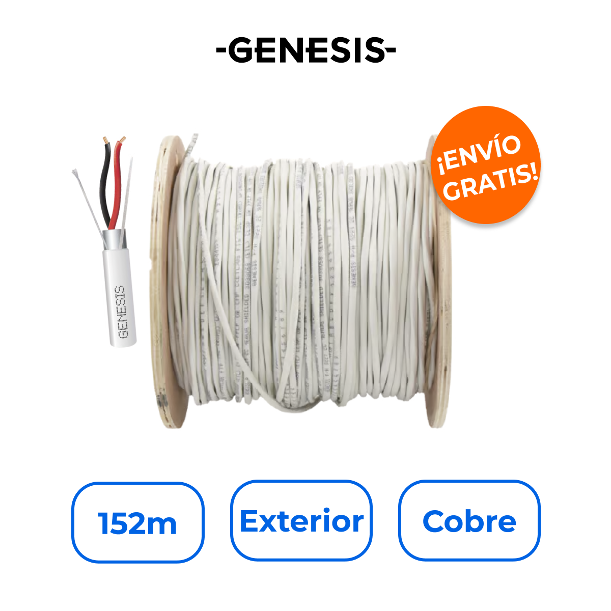 GENESIS 3221-5012 Cable 2x16 AWG Blindado 100% Cobre con Certificación Plenum 152m