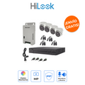 HILOOK HL-2080P-4E-TWA Kit de Seguridad 1080p con 4 Cámaras Eyeball, Audio Bidireccional y ColorVu