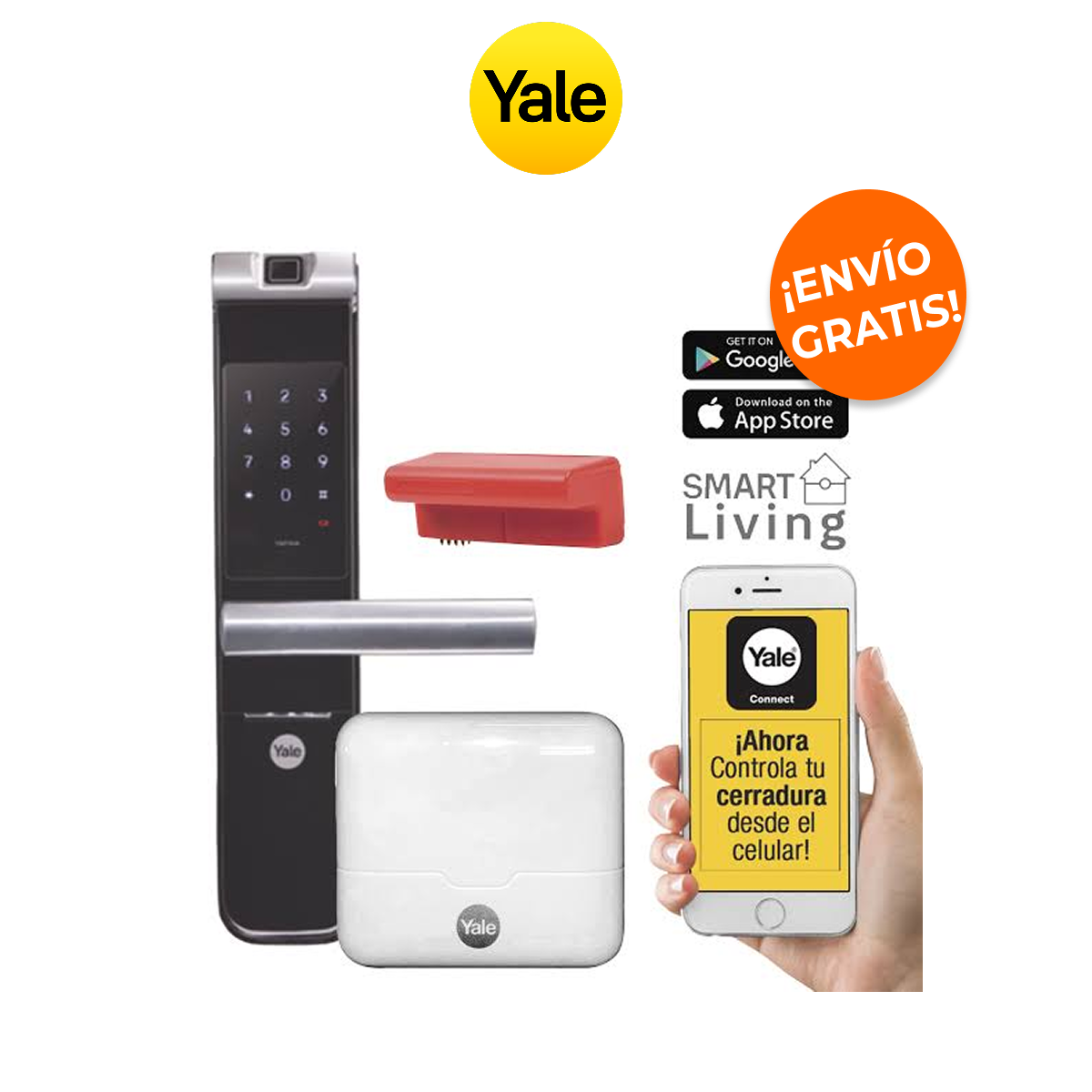 YALE MX89367 Kit de Cerradura con Manija YMF40A y HUB para Apertura por Smartphone y Biometría
