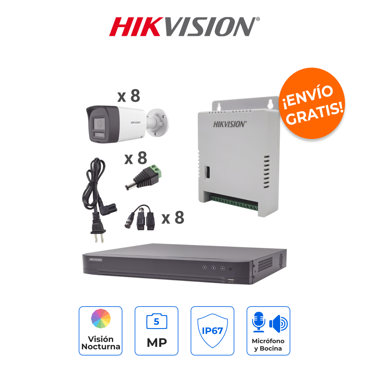 Hikvision KH4K8BTWA - Kit TurboHD 4K con Audio Bidireccional y Disuasión Activa