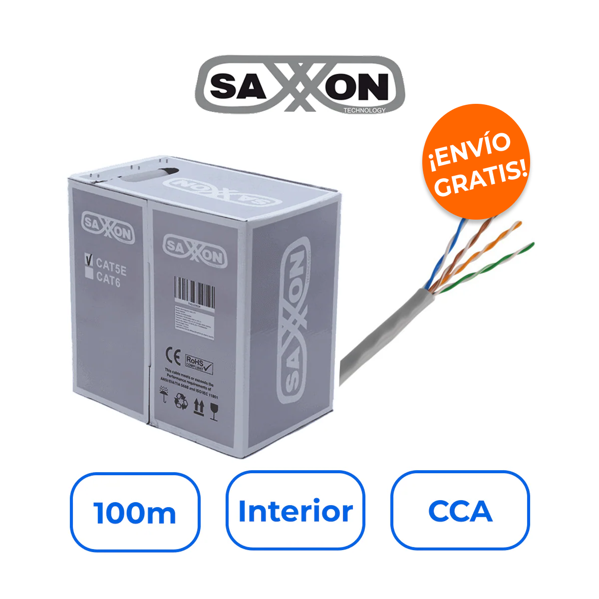 Saxxon OUTP5ECCA100G Bobina Cable UTP Cat5e CCA 100m Gris