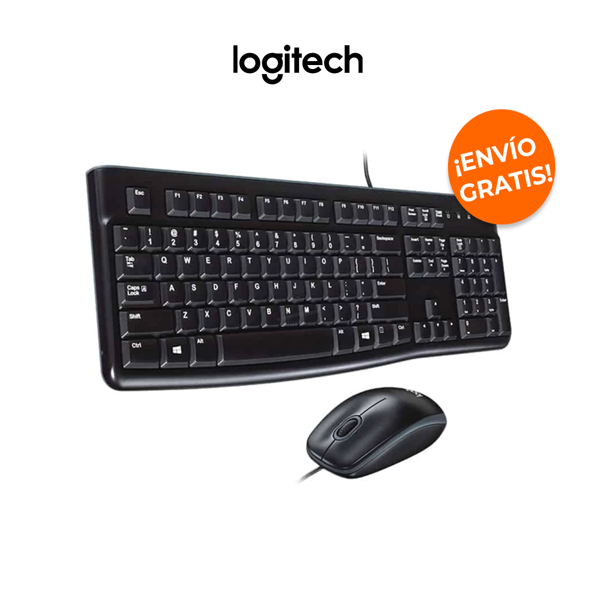 LOGITECH MK120 Kit de Teclado y Mouse Media Combo Estándar Negro 1000 DPI