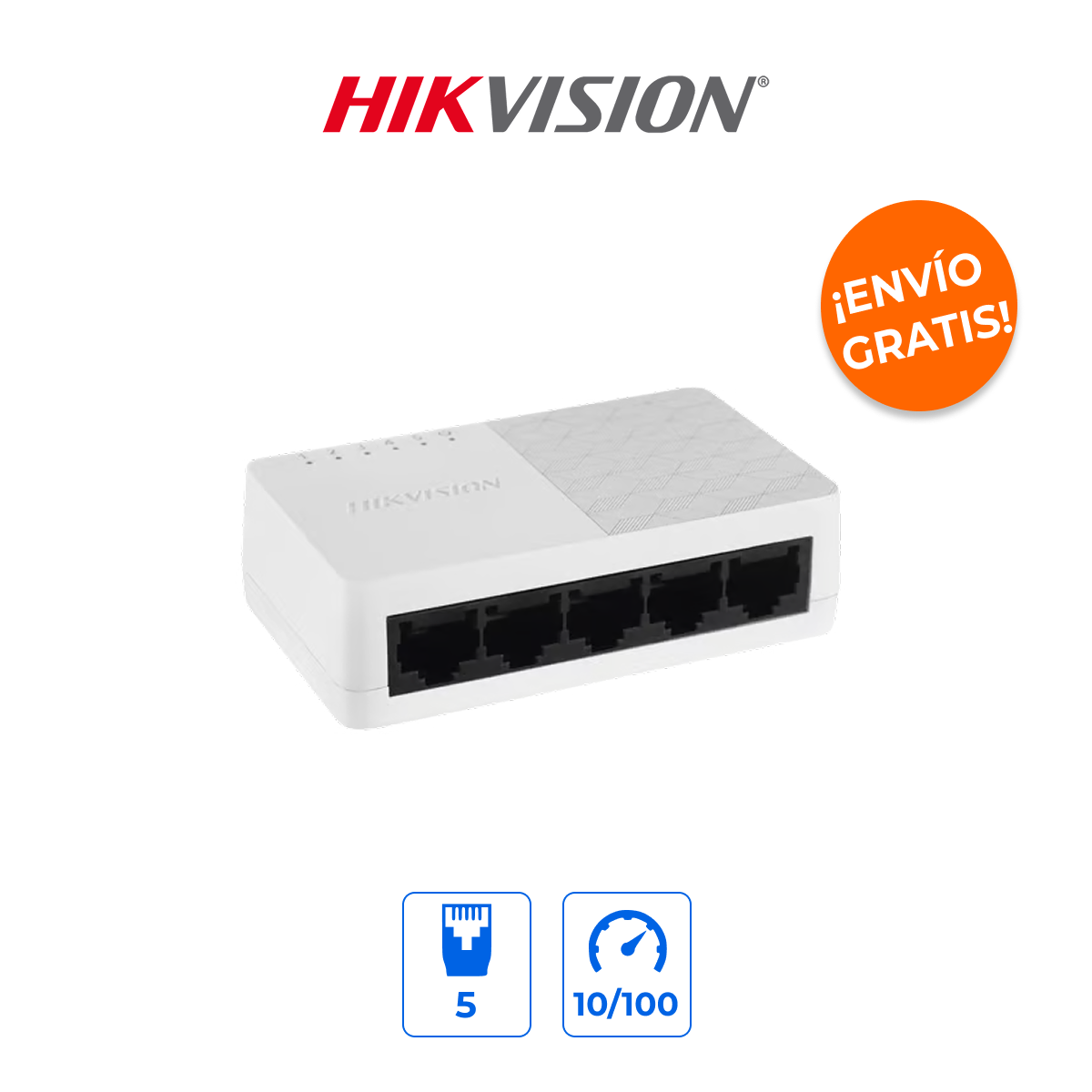 Hikvision DS-3E0105D-O Switch Escritorio 5 Puertos Fast Ethernet