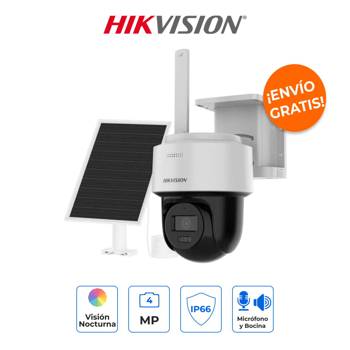 HIKVISION DS-2CFSP4/4G/LA Kit Solar PT 4MP 4G LTE con Audio Bidireccional y Tecnología AOV