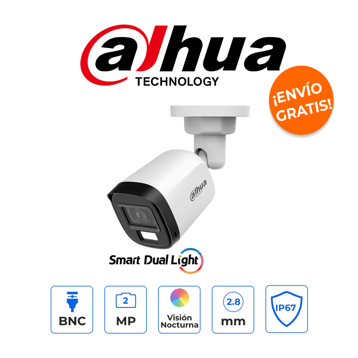 Dahua DH-HAC-B1A21N-U-IL-A Cámara Exterior 2MP Smart Dual Light Policarbonato